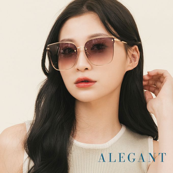 ALEGANT - 柔美氣質髮絲棕漸層貓眼設計金屬鏤空墨鏡│UV400太陽眼鏡