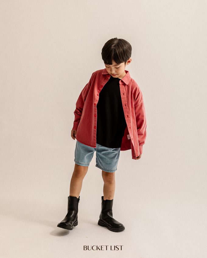 韓國 BUCKET LIST - 鬆緊腰好搭配牛仔短褲-淺藍