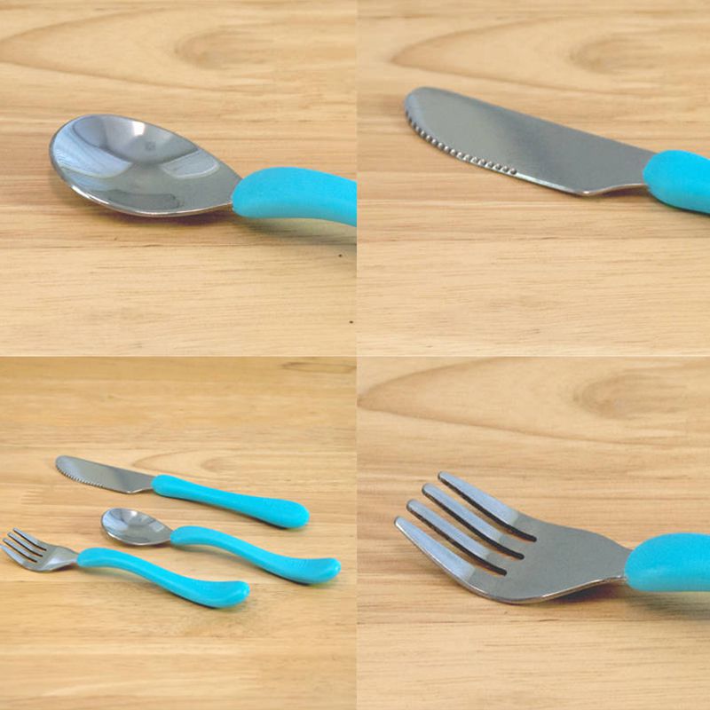 美國 green sprouts - 小綠芽寶寶學習吃飯湯匙叉子3入組-海軍藍