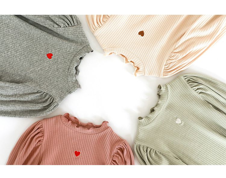 木耳領泡泡袖長袖上衣-小愛心-綠色