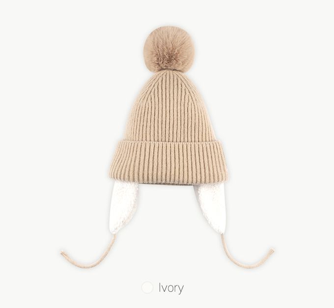 韓國 Care Bears - 聯名款熊羊羔絨護耳針織毛帽-卡其 (FREE)