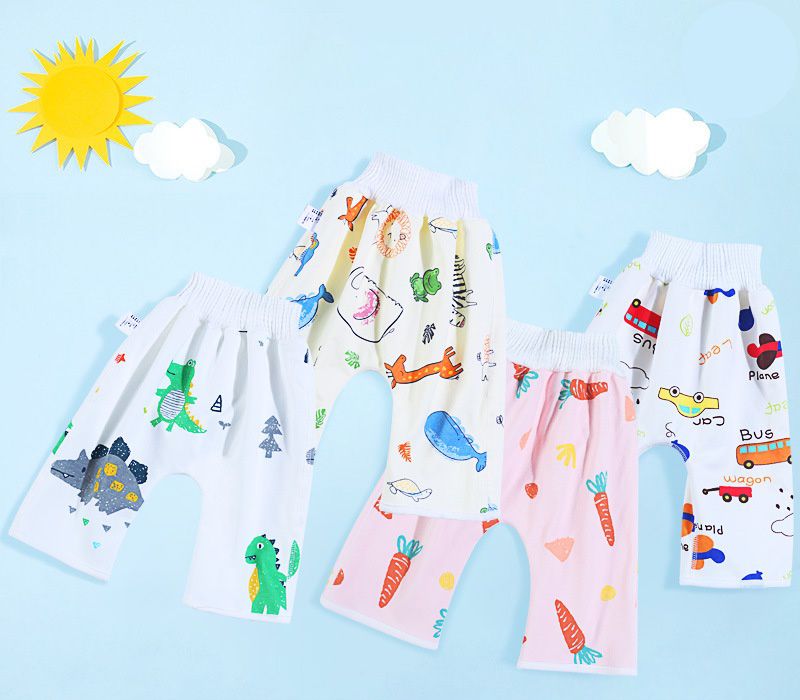 高腰護肚隔尿褲-動物幼兒園-奶油色-褲頭顏色隨機