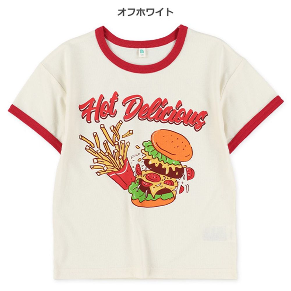 美式漢堡印花滾邊短袖上衣-白