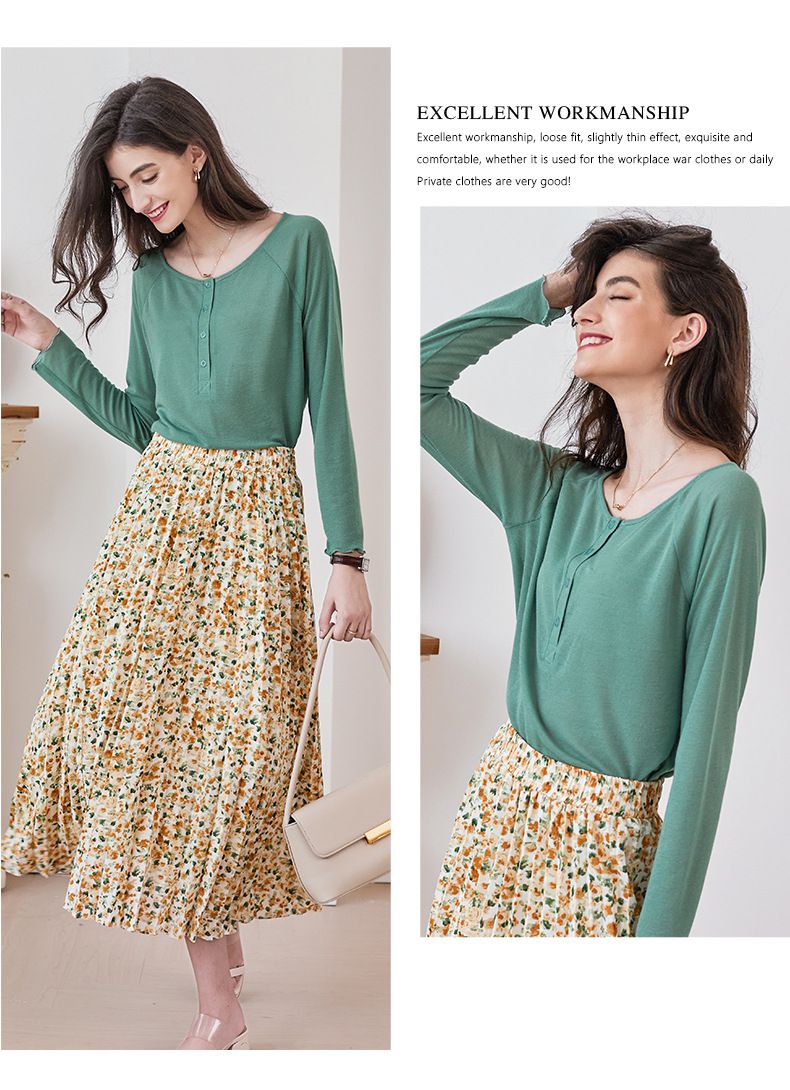 慵懶基礎長袖上衣-綠色