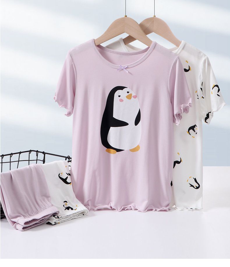 MAMDADKIDS - 莫代爾涼感短袖套裝/家居服-滿滿小企鵝-紫色