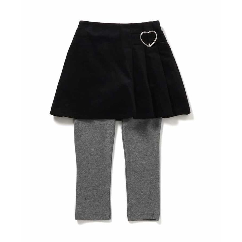 燈芯絨愛心釦百摺褲裙-黑