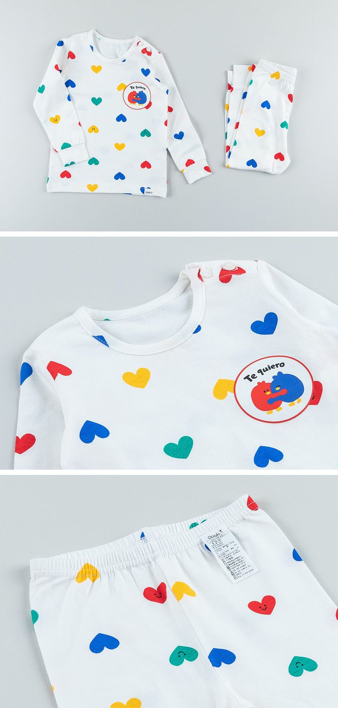 韓國 Cordi-i - 無螢光棉薄款彈性長袖家居服-心心相印-象牙白