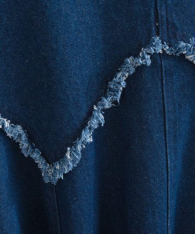 日本 Lupilien - 10oz修身V型魚尾丹寧長裙-海軍藍