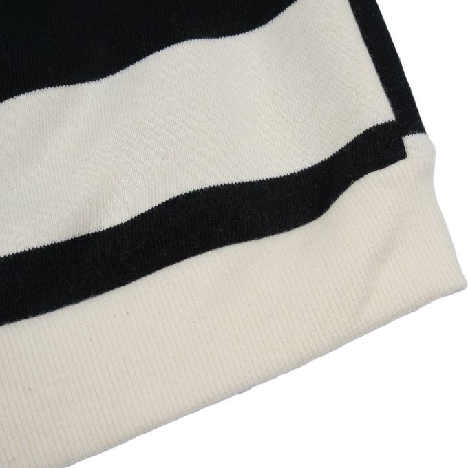 韓國 FORK CHIPS - 極簡翻領寬條紋寬鬆長袖上衣-象牙白X黑