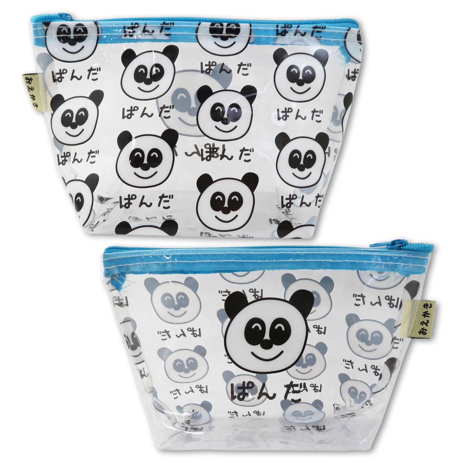 日本 OKUTANI - 童趣日文插畫透明小收納包/化妝包-熊貓-藍 (21x12x9cm)