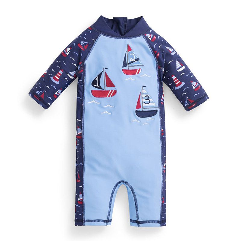 英國 JoJo Maman BeBe - 嬰幼兒/兒童連身式防曬泳裝-數字帆船