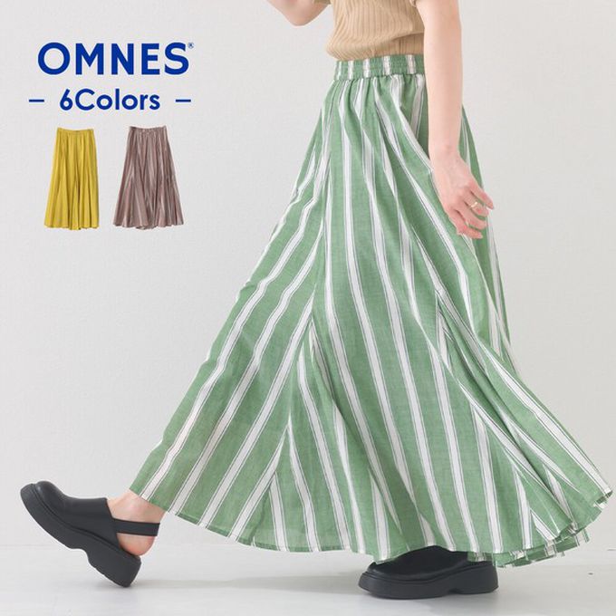 日本 OMNES - 100%印度棉 清爽飄逸長裙-淺棕條紋