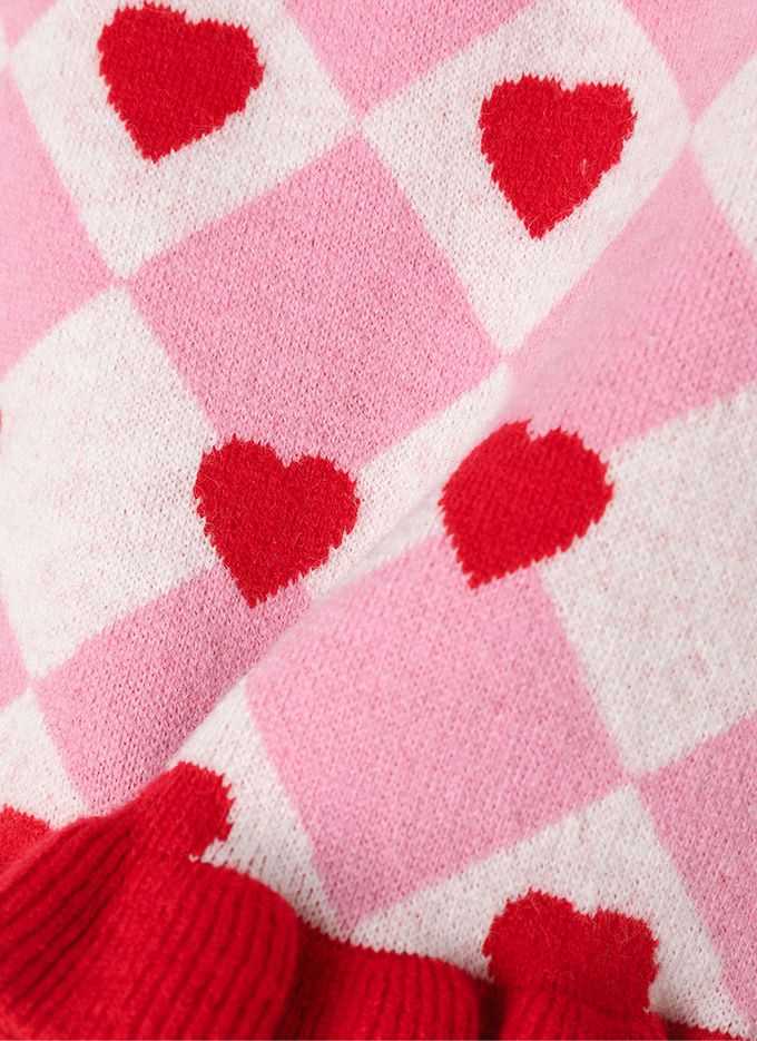 韓國 OZKIZ - 鬆緊腰方形愛心點綴針織短裙