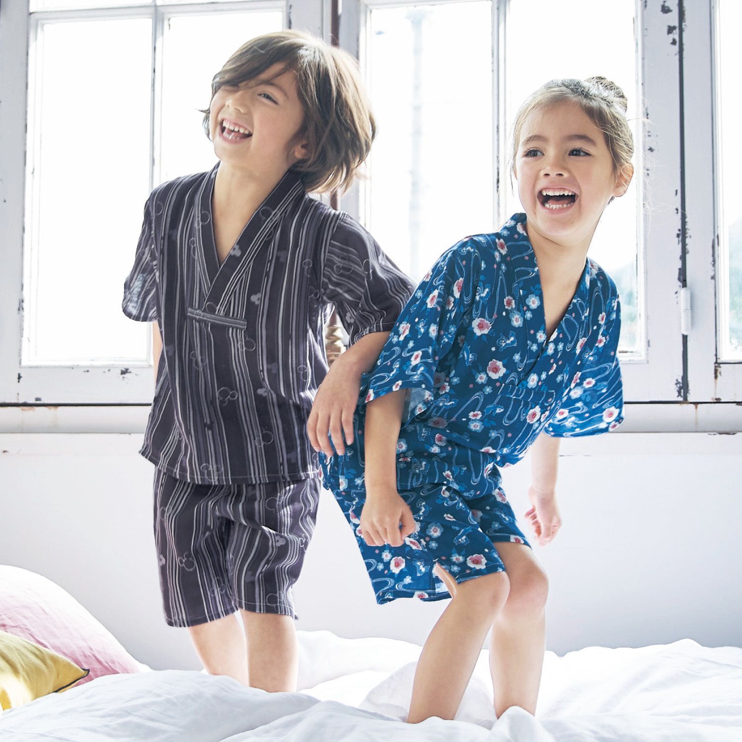 日本千趣會 - 迪士尼純棉甚平/家居服-(小孩)米奇流線-灰