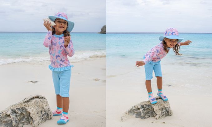 德國Playshoes - 抗UV長袖防曬防寒兒童連身泳裝-蝴蝶