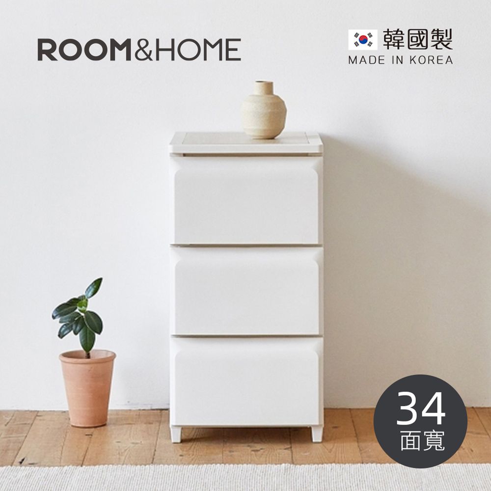 韓國ROOM&HOME - 韓國製34面寬三層抽屜收納櫃(木質天板)-DIY-象牙白