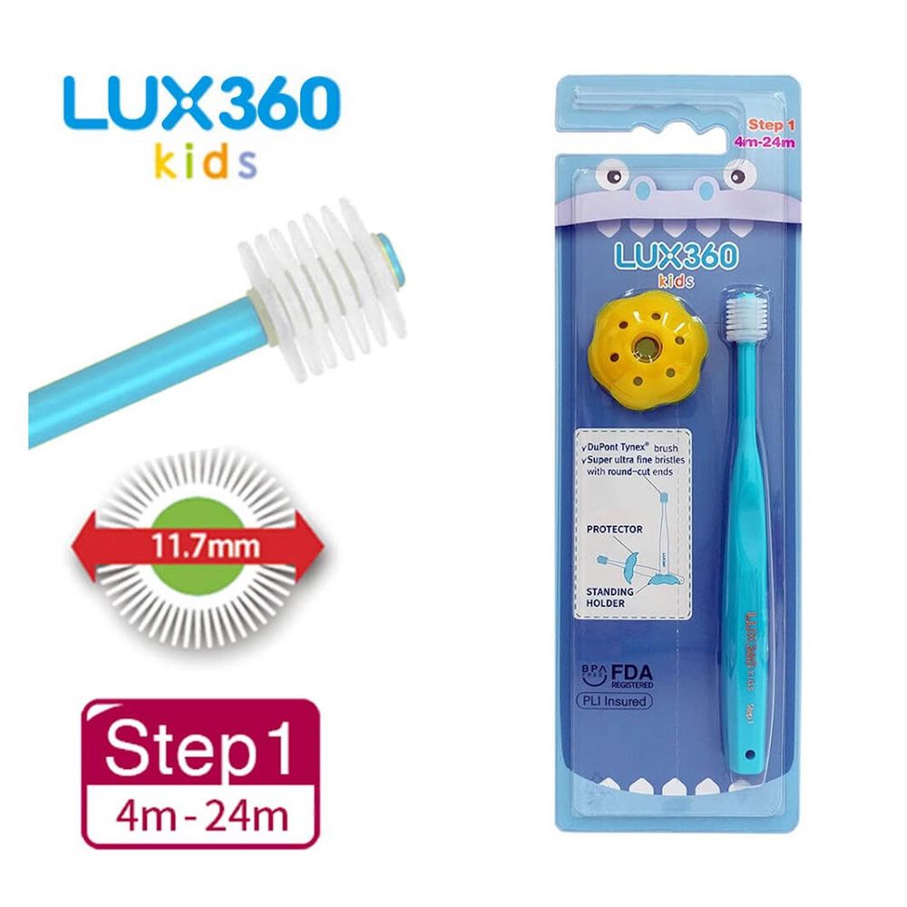 日本 VIVATEC - Lux360幼童牙刷 Step1附牙刷防護環-藍-(4-24m)