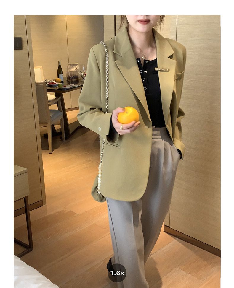 寬鬆顯瘦西裝小外套(送小包包)-卡其綠 (均碼)