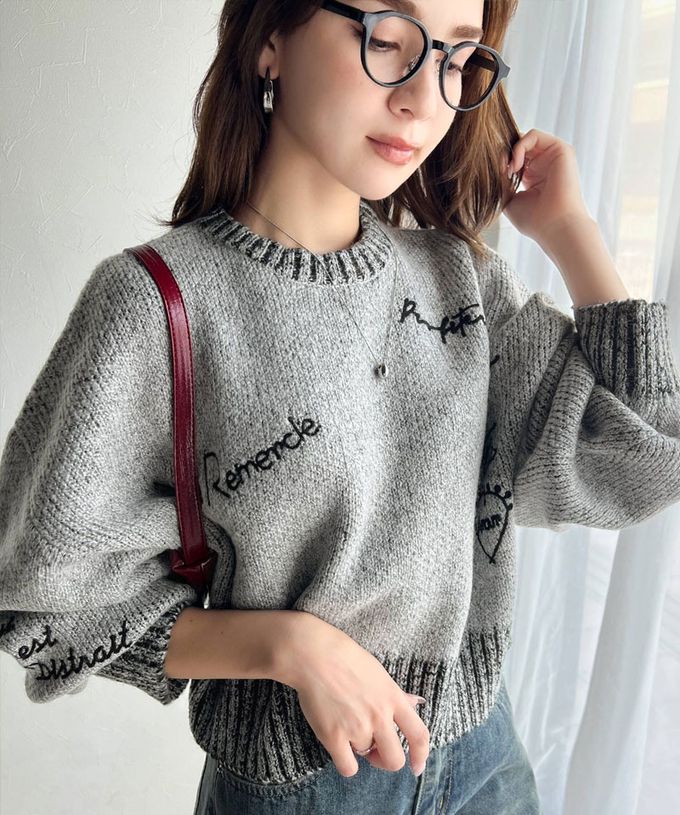 日本 Classical Elf - 英文刺繡時尚配色羅紋毛衣-橘