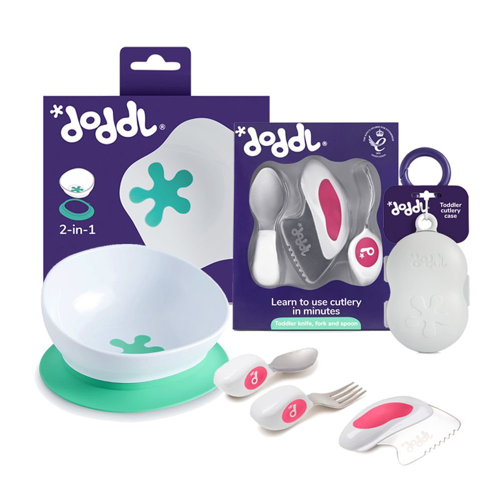 人體工學兒童學習餐具3件組(叉子&湯匙)+2in1碗有引力秒吸餐碗(強力吸盤&止滑餐碗)+餐具攜帶盒