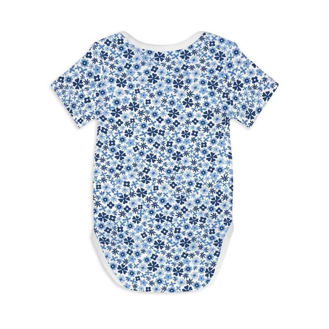英國 SLEEP NO MORE - 100% 有機棉短袖包屁衣-白底藍色小雛菊