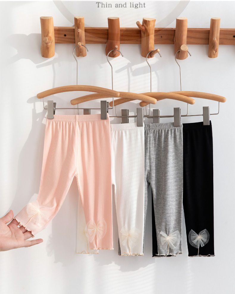 FANMOU - 莫代爾螺紋透氣七分內搭褲-扇貝蝴蝶結-灰色