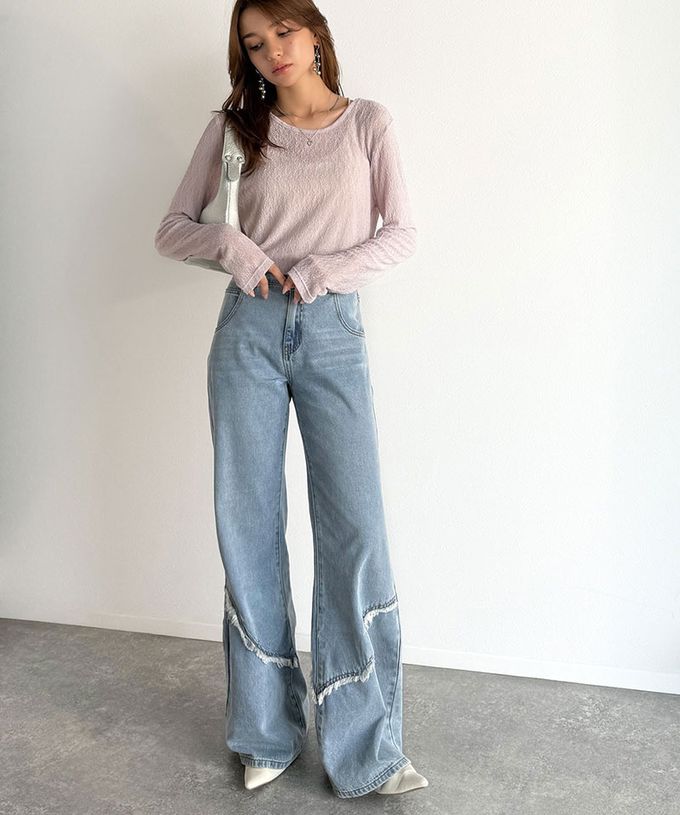 日本 Classical Elf - 網狀蕾絲透膚圓領長袖上衣-白