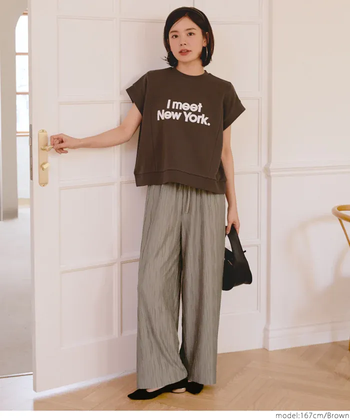 日本 COCA - [可剪裁] 百搭波浪紋垂墜寬褲-草綠