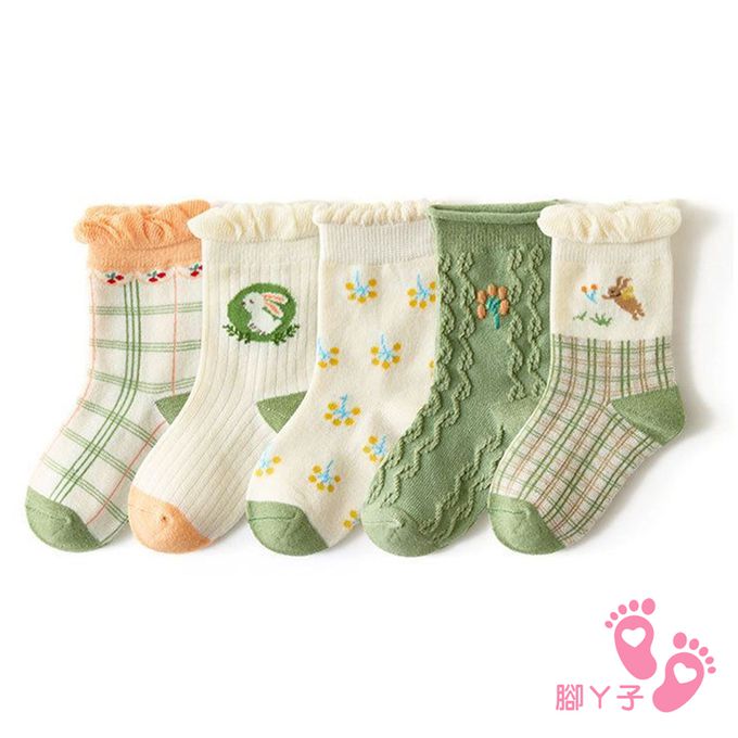 腳ㄚ子 - 兒童棉質中筒襪-翡翠森林