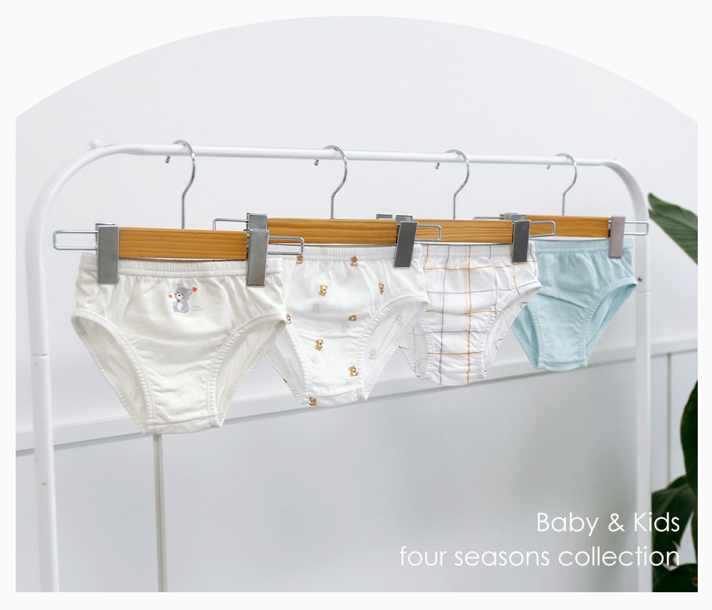 (4入組)男寶無螢光輕柔棉三角褲-格紋X熊熊