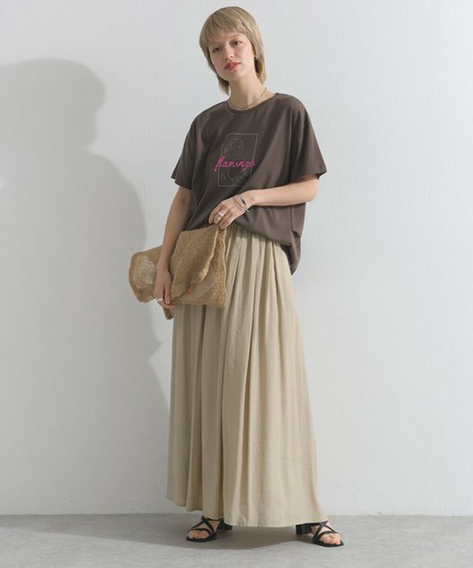 日本 le colis - 接觸冷感 紅鶴刺繡印花休閒上衣-白