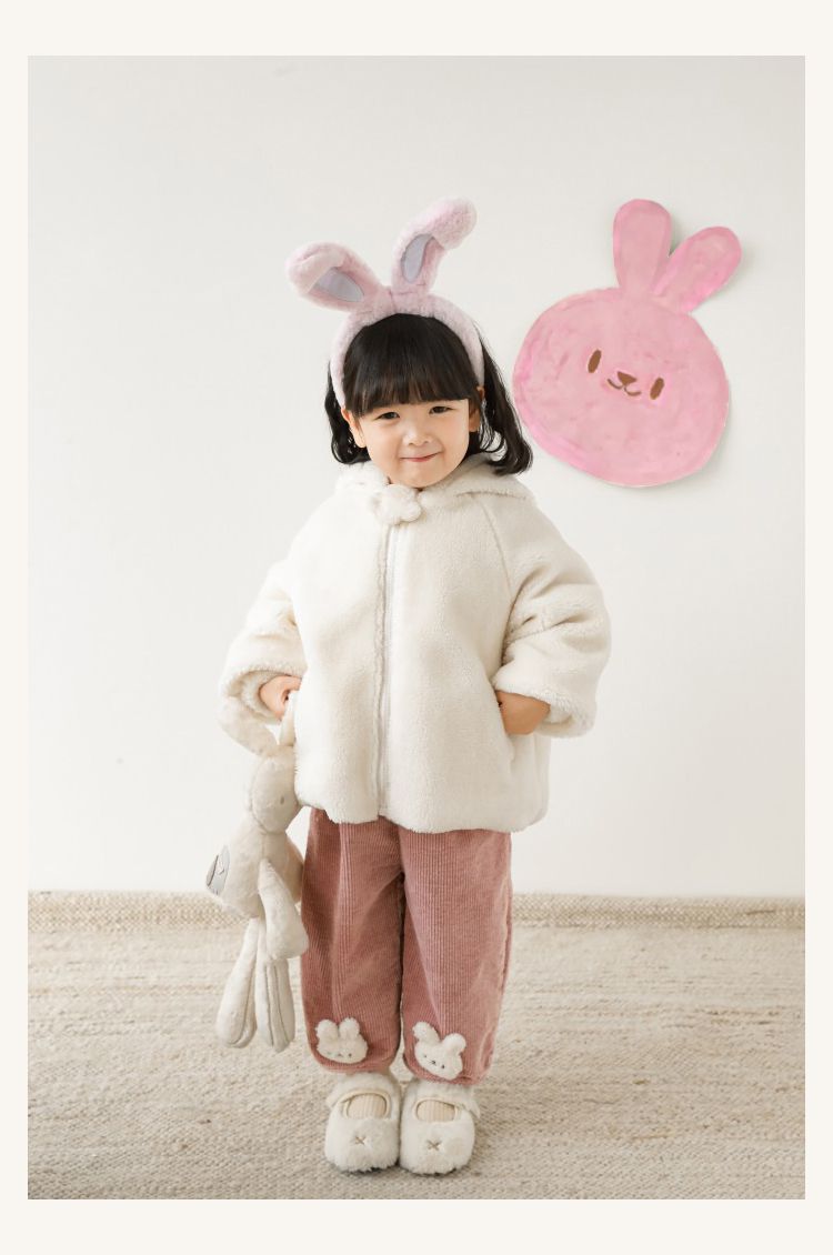 TONGMO - 立體造型腰鬆緊保暖寬褲-兔子-米白色