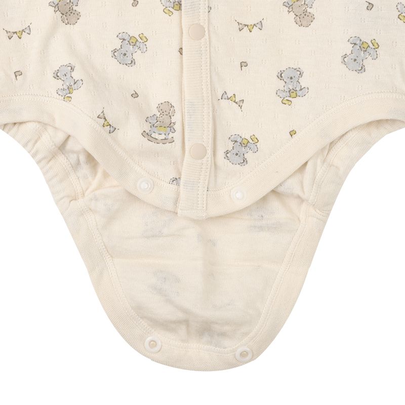 akachan honpo - 長袖前開式包屁衣-鬆軟棉-淺卡其色