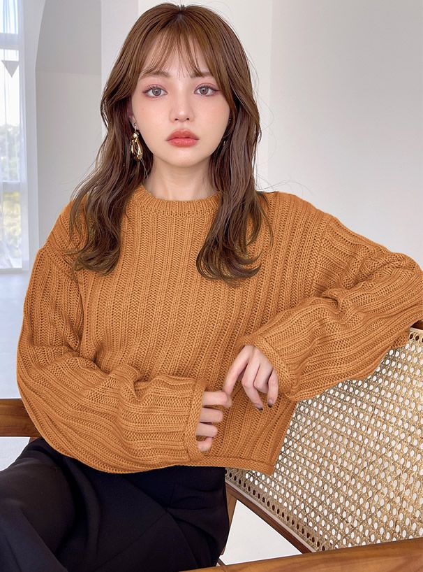 日本 GRL - 圓領坑條短版針織上衣-深灰 (F)