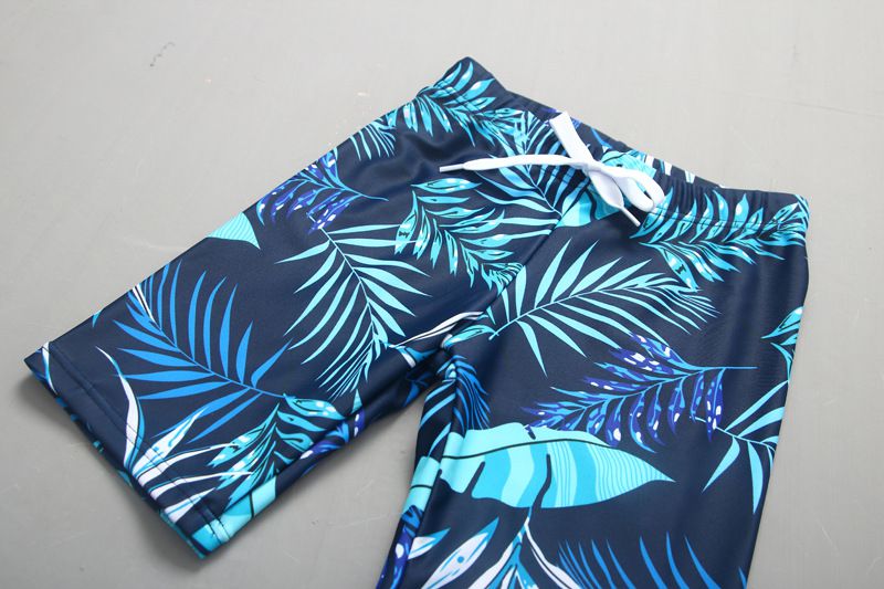 男寶長袖泳裝套裝(附帽子)-恐龍+葉子褲-深藍+淺藍