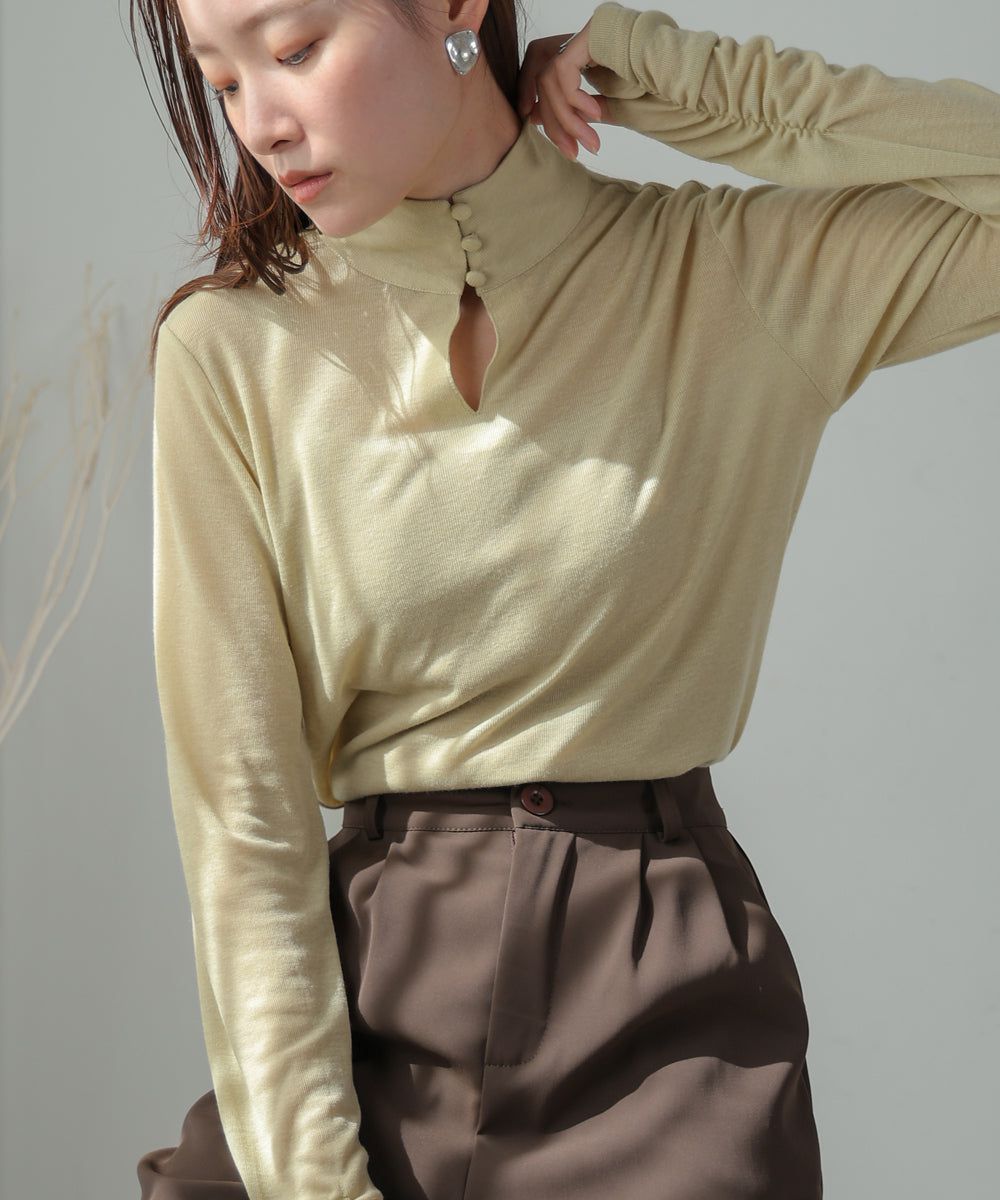 日本 Bab - 2WAY立領排扣薄長袖上衣-淺綠