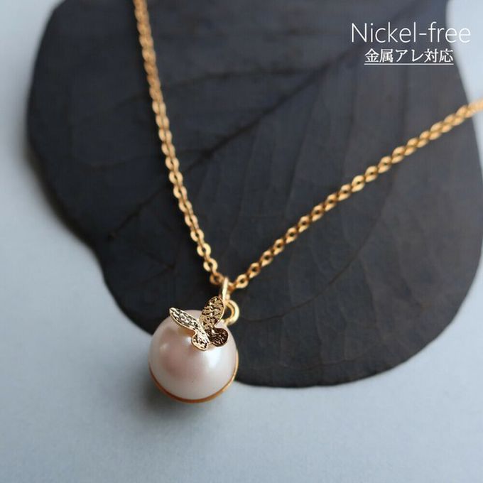 日本 Melody Accessory - 日本製 蝴蝶翩翩唯美單顆珍珠項鏈-金
