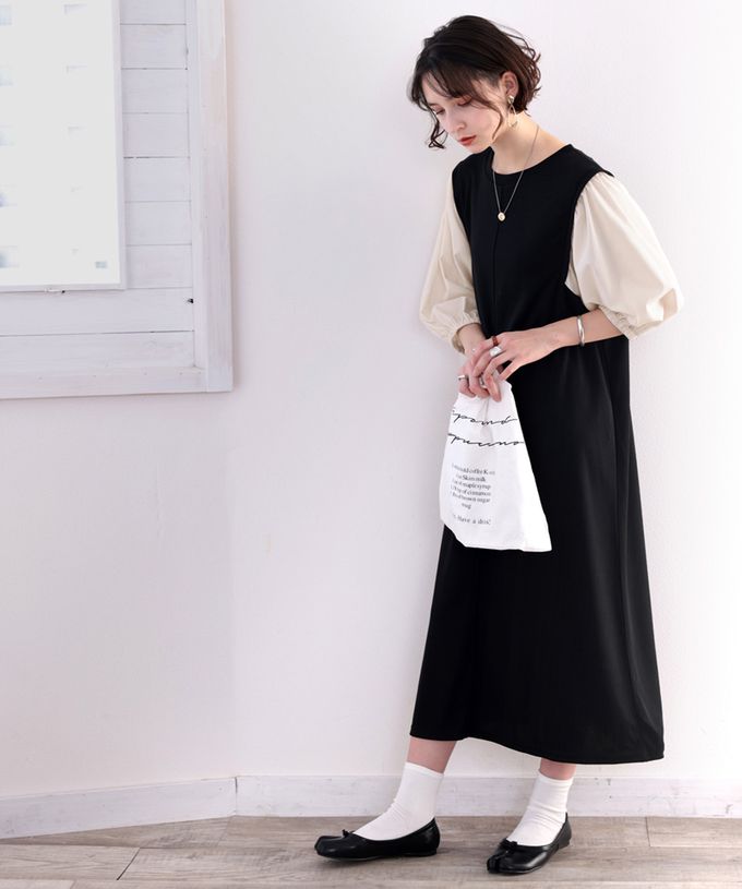 日本 Classical Elf - 優雅泡泡拼接袖修身洋裝-軍綠x淺米