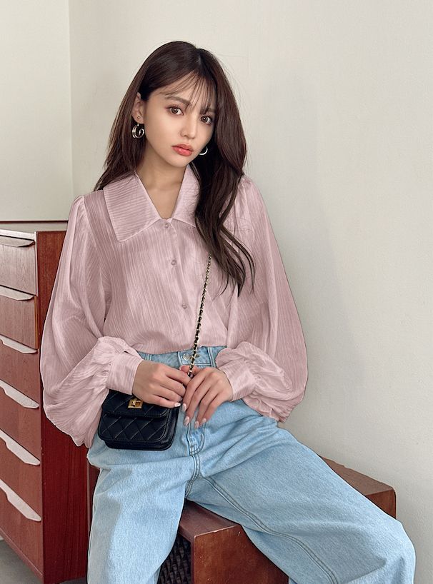 日本 GRL - 春日清新微透膚翻領襯衫-天使白 (F)