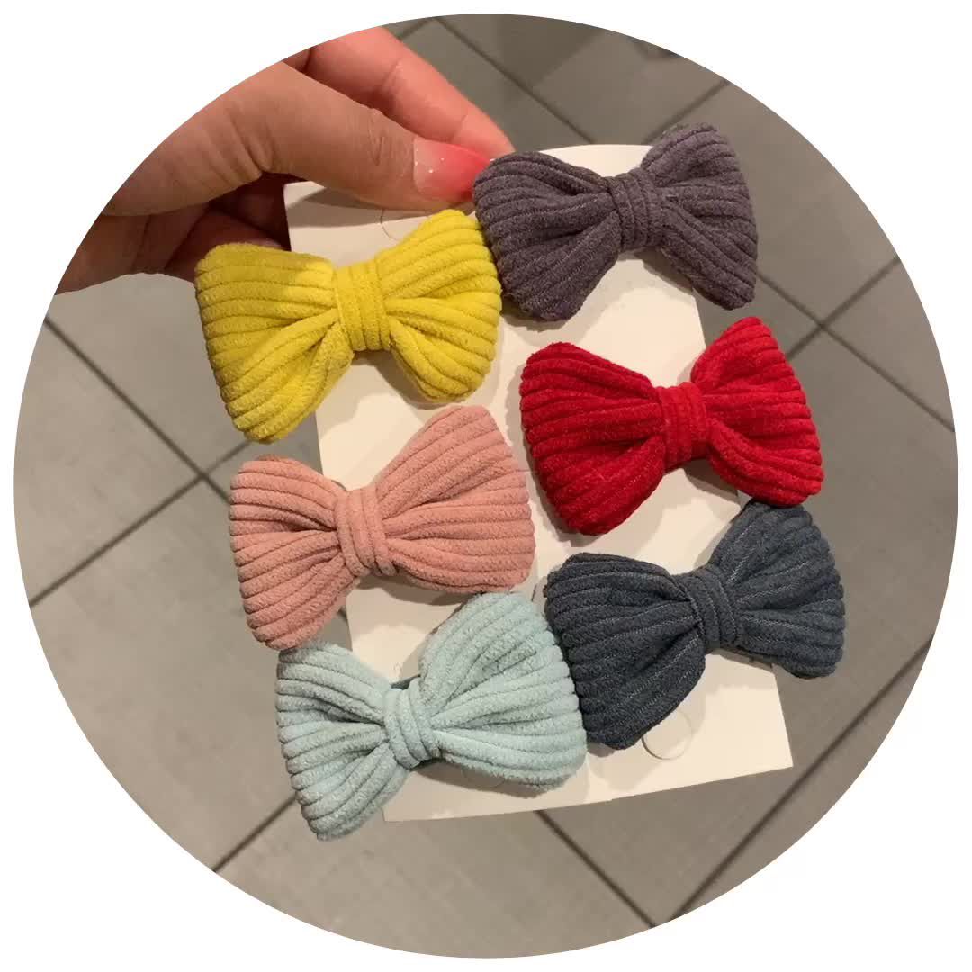 燈芯絨造型兒童髮夾-蝴蝶結-粉色