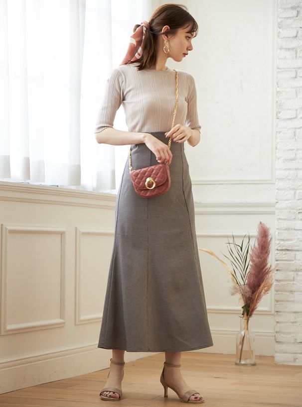 日本 GRL - 後腰綁帶設計修身魚尾長裙-蘋果綠