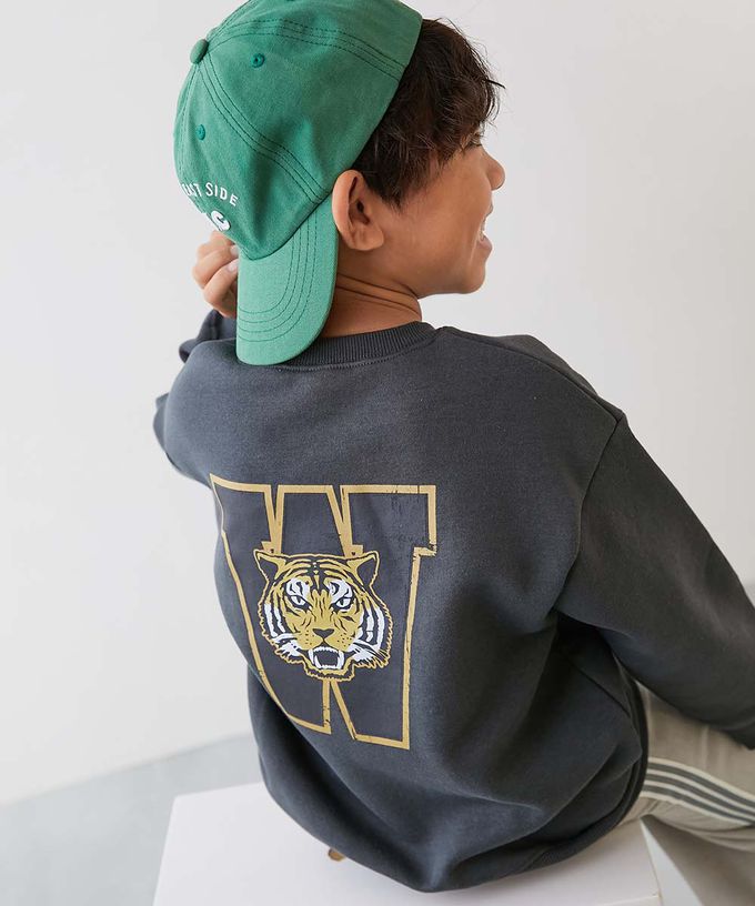 日本 devirock - 熱銷定番 裏起毛落肩大學長袖上衣-鯊魚-灰藍