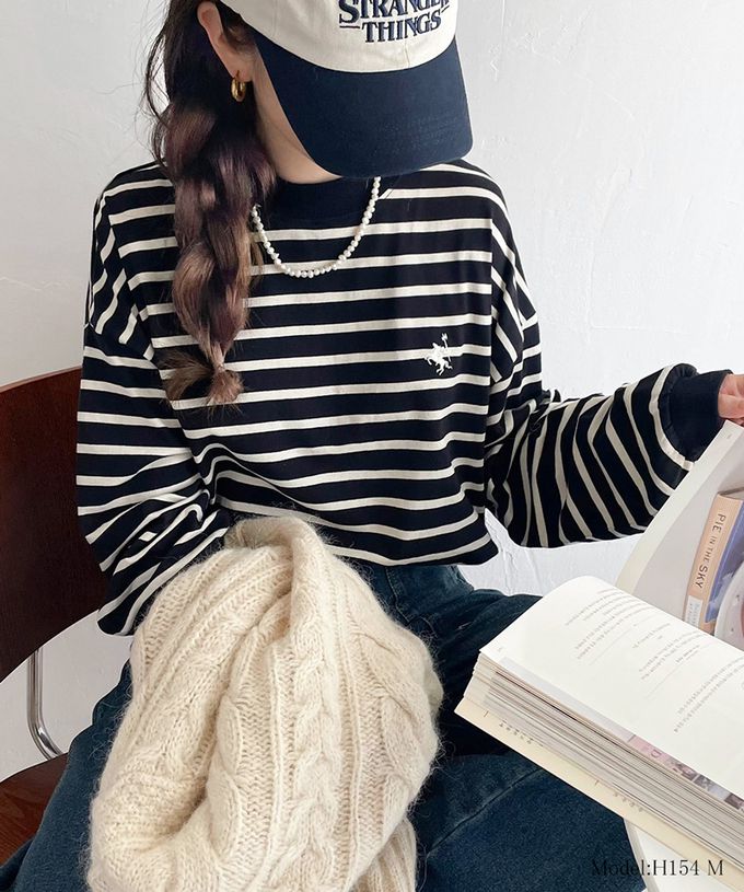 日本 Classical Elf - 百搭logo刺繡微立領長袖上衣-米白