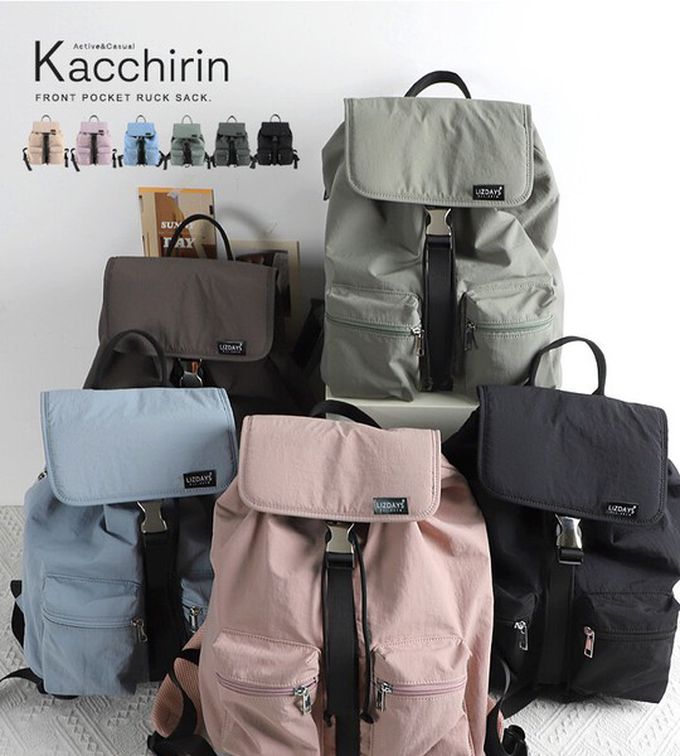 日本 LIZDAYS - 輕量簡約防潑水多口袋後背包-黑 (30x35cm)