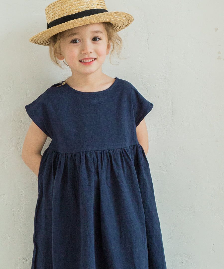 日本 PAIRMANON - 前後兩穿寬鬆短袖洋裝(孩子)-素色-墨綠