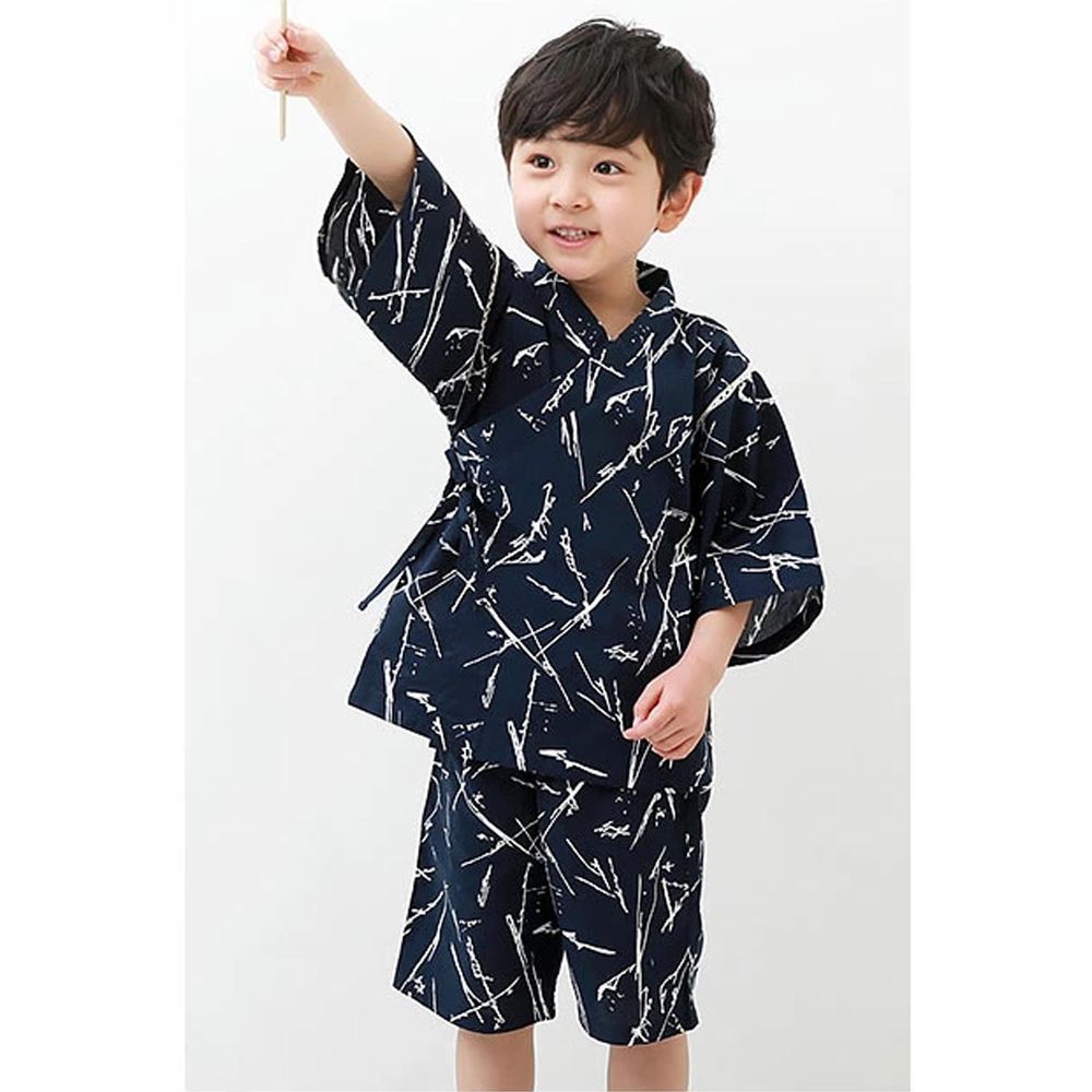 日本 devirock - 純棉夏日定番甚平套裝-松葉紋-深藍