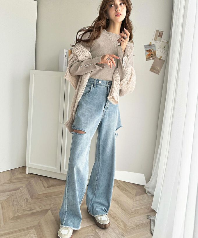 日本 Classical Elf - 時尚金釦修身羅紋長袖上衣-灰