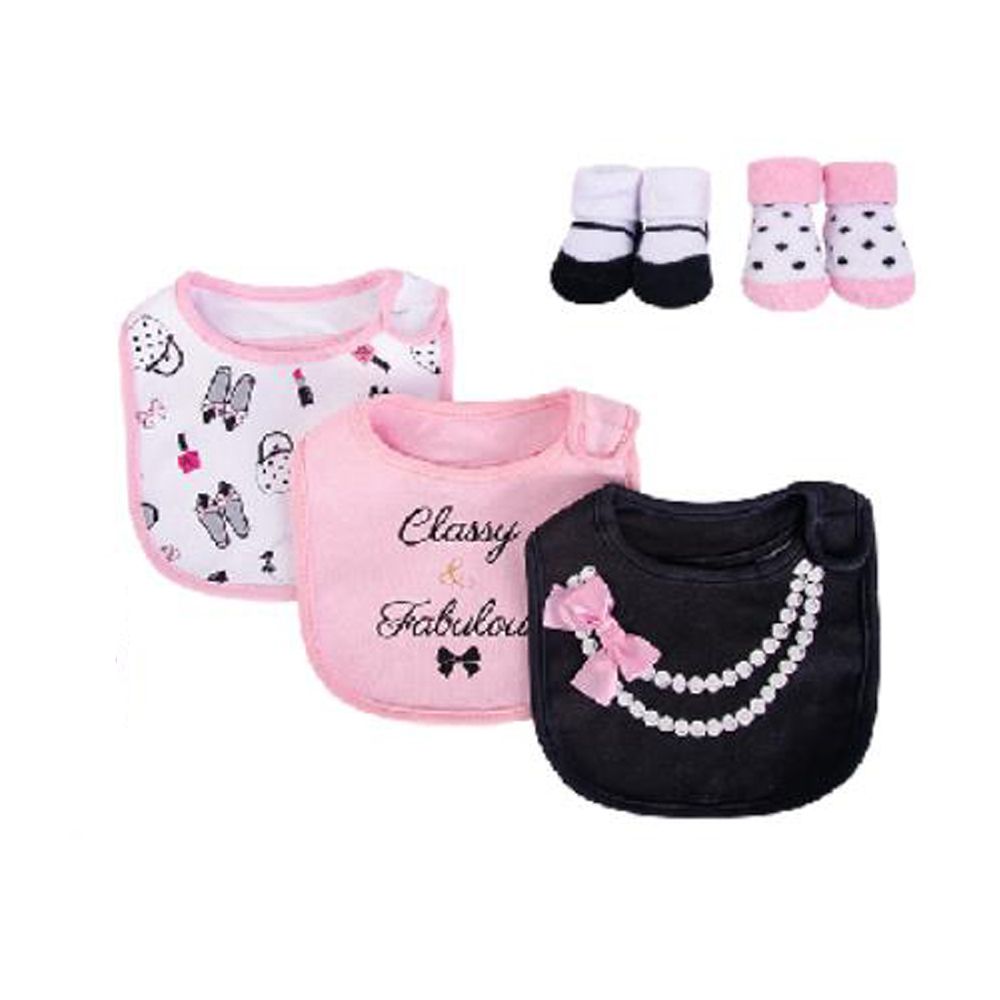 美國 luvable friends - 甜蜜寶貝嬰幼兒吸水口水巾圍兜與短襪組-小名媛