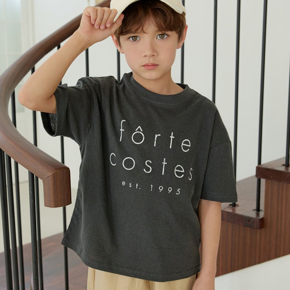 ERINJ 斑駁文字純棉短袖上衣-深灰