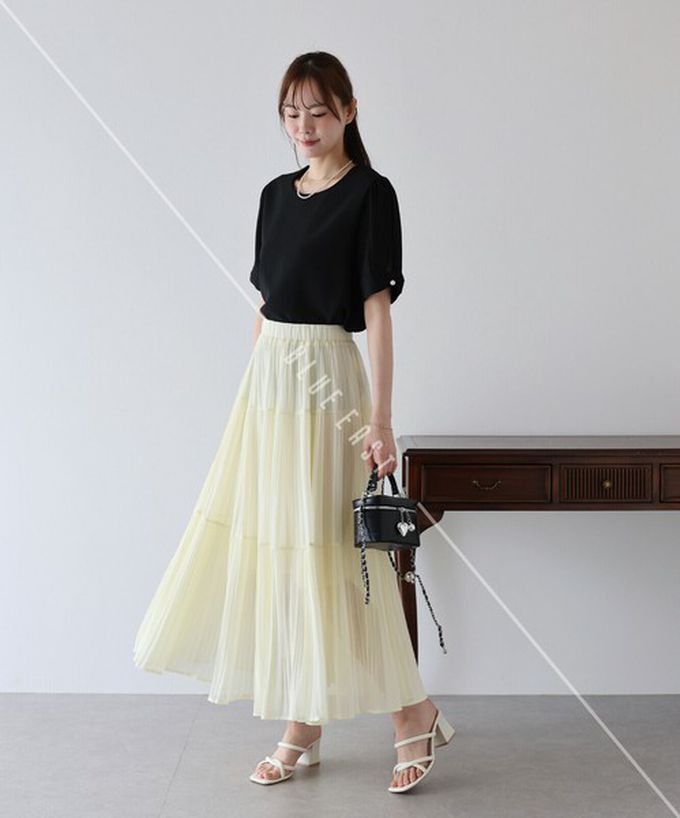 日本 BLUE EAST - 珍珠袖扣亞麻感氣質短袖上衣-黑 (M)